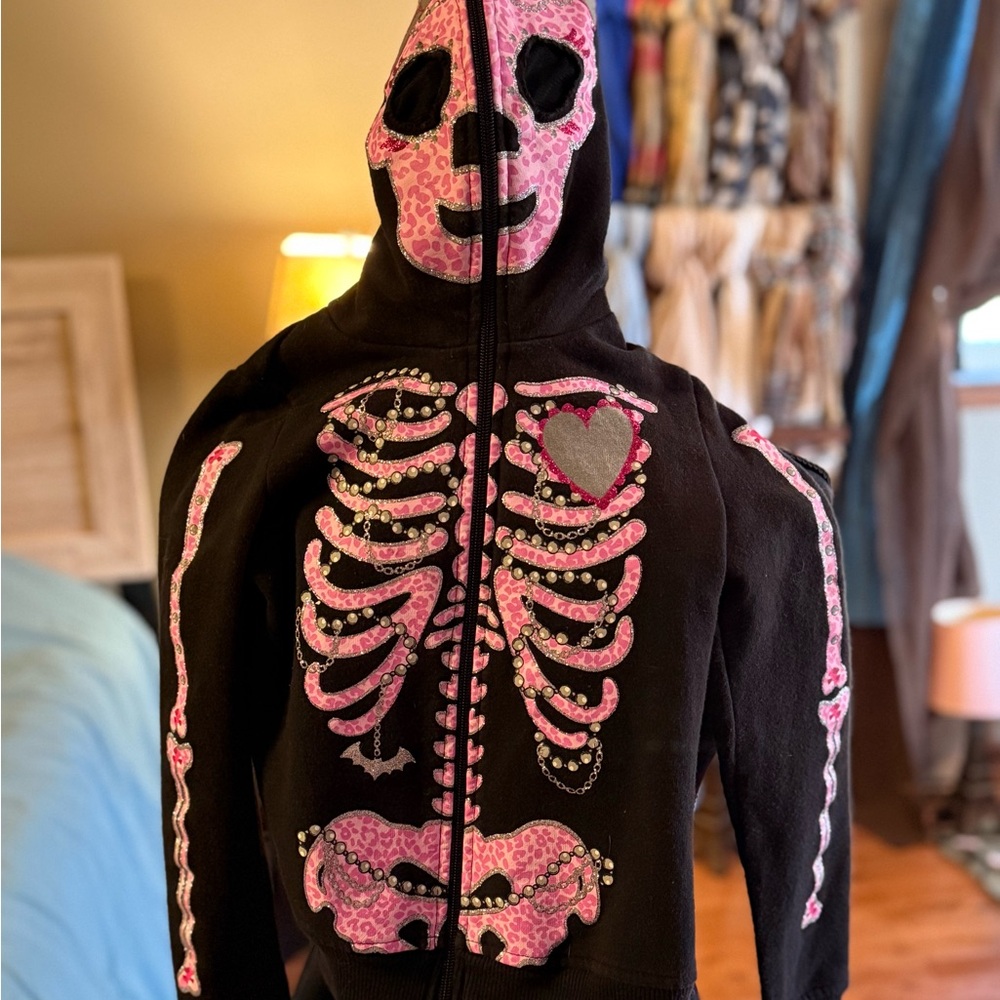 Holiday Editions Pink and Black Skeleton Costume Hoodie